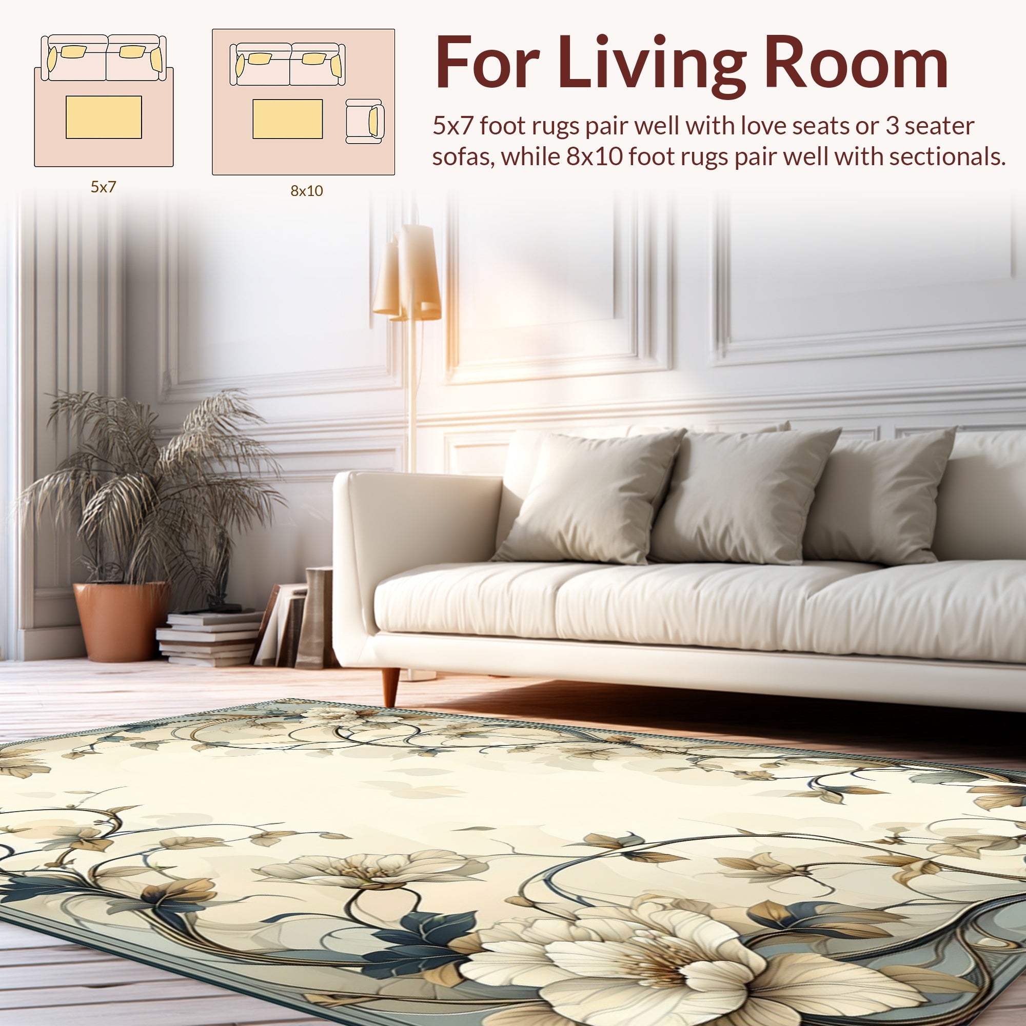 Elegant Floral Vine Scrollwork Design Rug