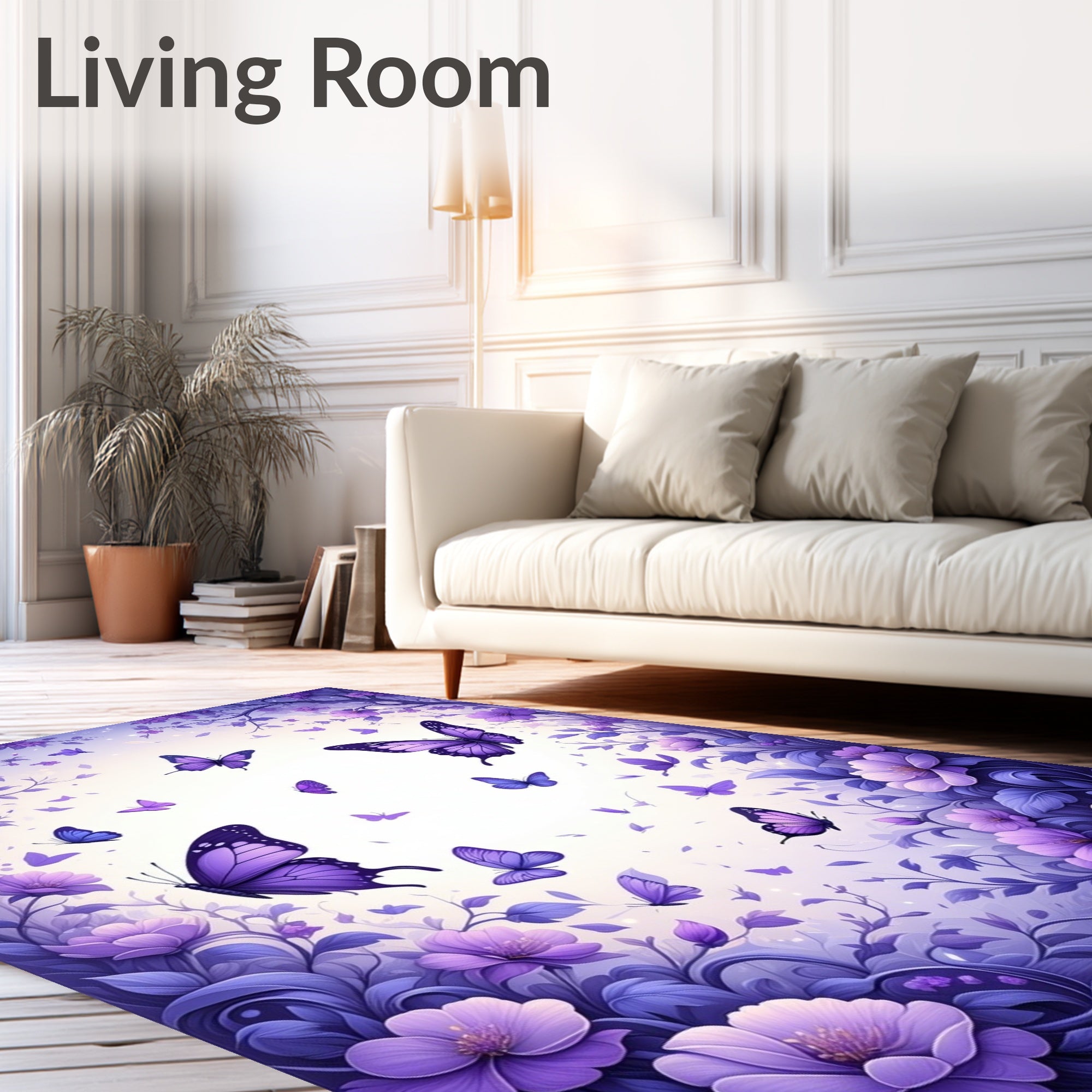 Purple Butterfly Floral Whimsy Rug