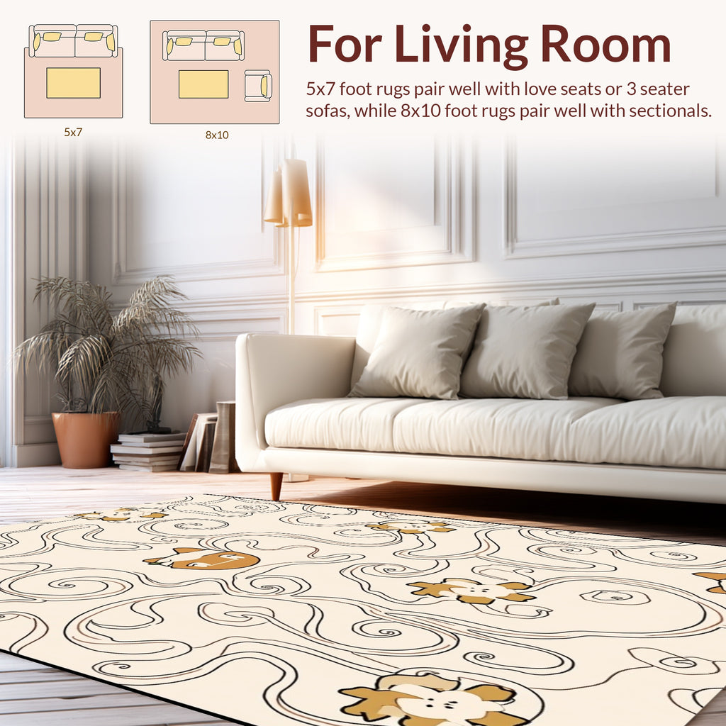 Cute Cat Flower Swirl Pattern Rug