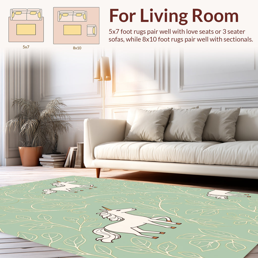 Whimsical Unicorn Botanical Pattern Rug