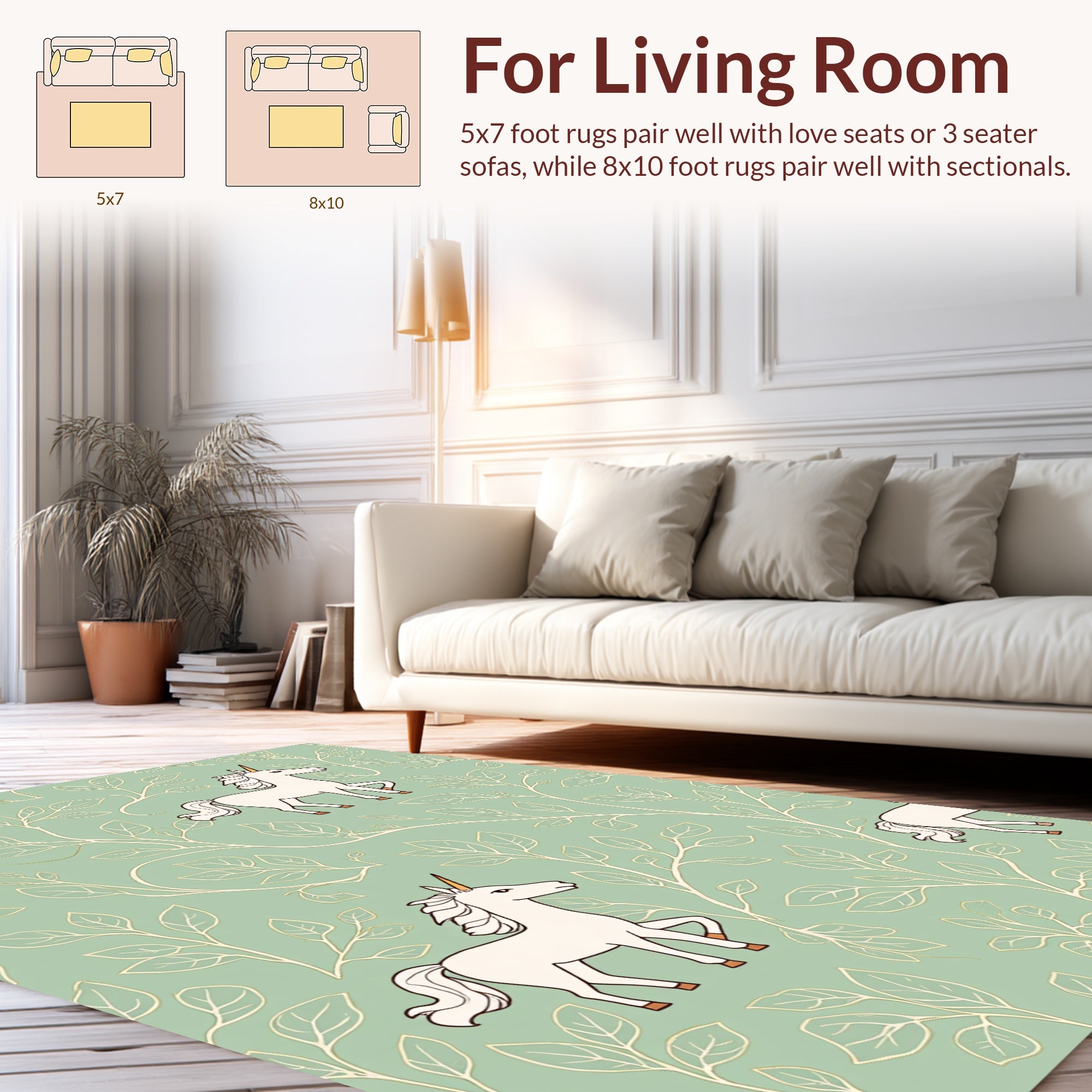 Whimsical Unicorn Botanical Pattern Rug