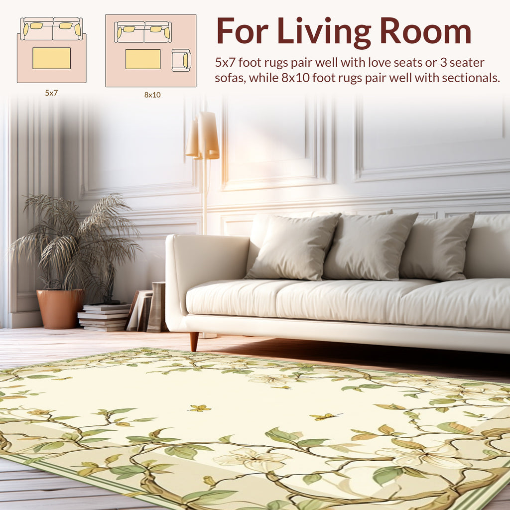 Floral Vines With Butterflies Design Rug