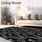 Black White Feathered Palm Fan Rug