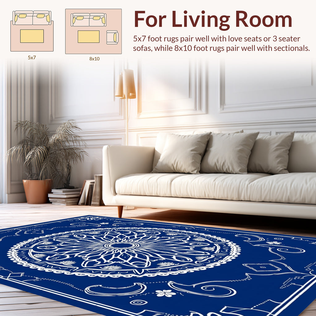 Classic Blue White Mandala Rug