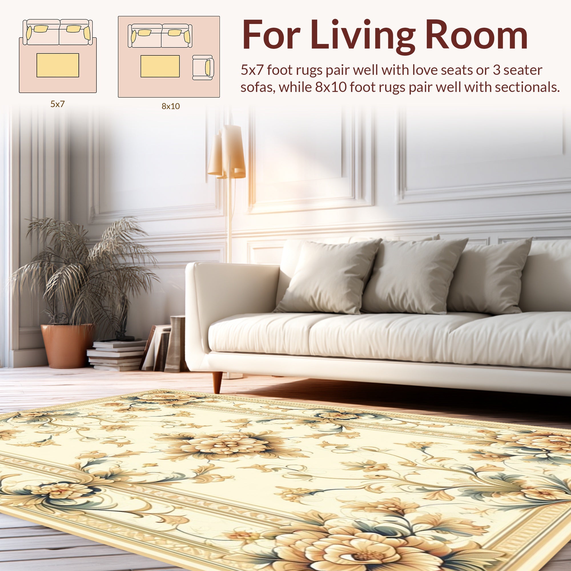 Golden Floral Intricate Pattern Design Rug