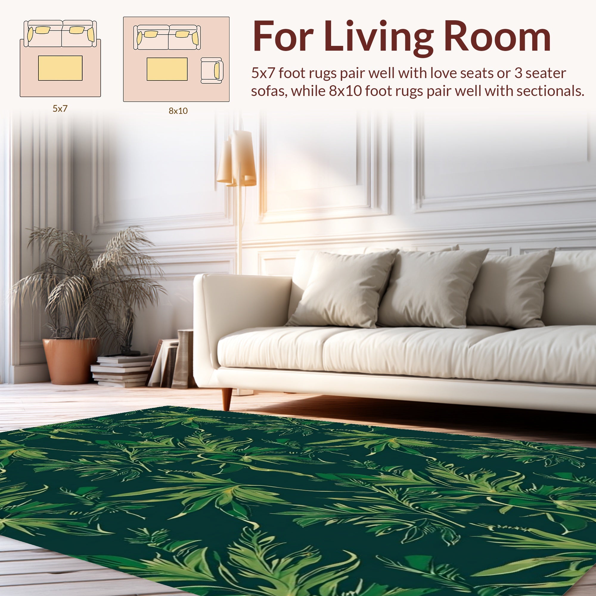 Abstract Green Leaf Botanical Design Rug