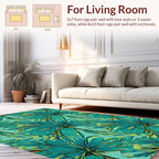 Tropical Leaf Teal Abstract Pattern Rug