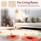 Coral Hibiscus Floral Swirl Pattern Rug