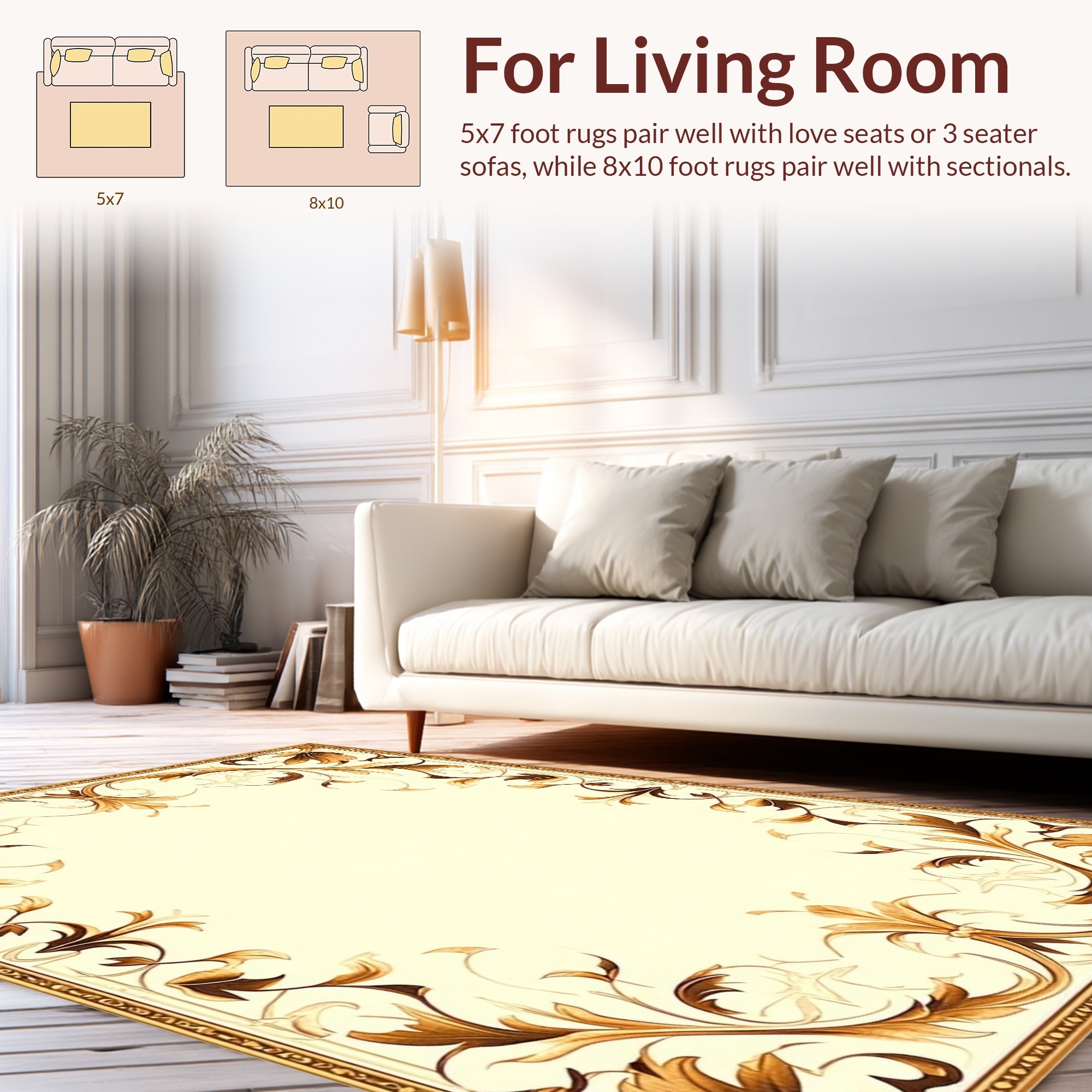Ornate Golden Floral Vine Design Rug