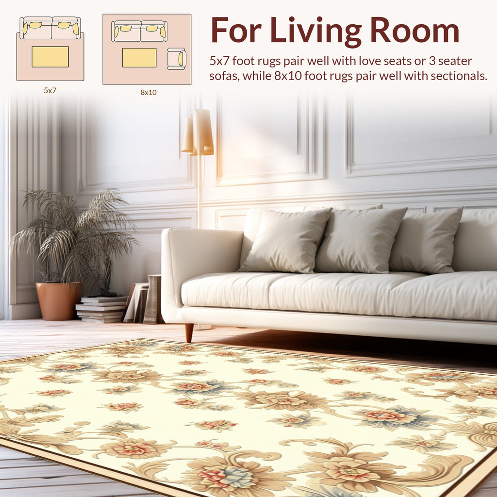 Ornate Floral Scrollwork Cream Rug