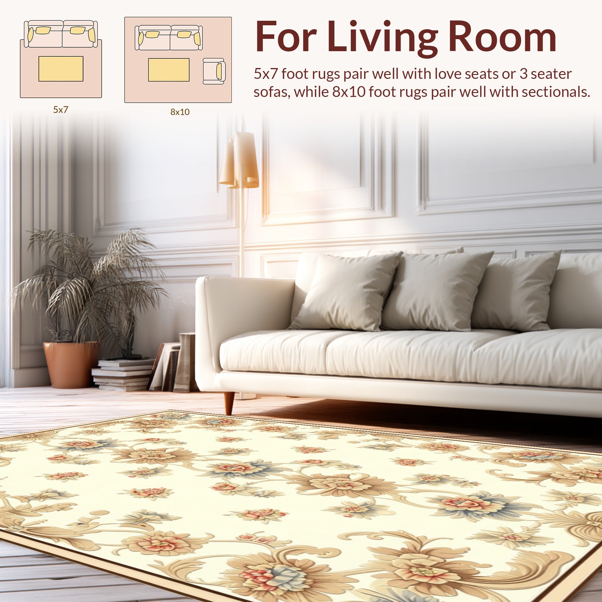 Ornate Floral Scrollwork Cream Rug