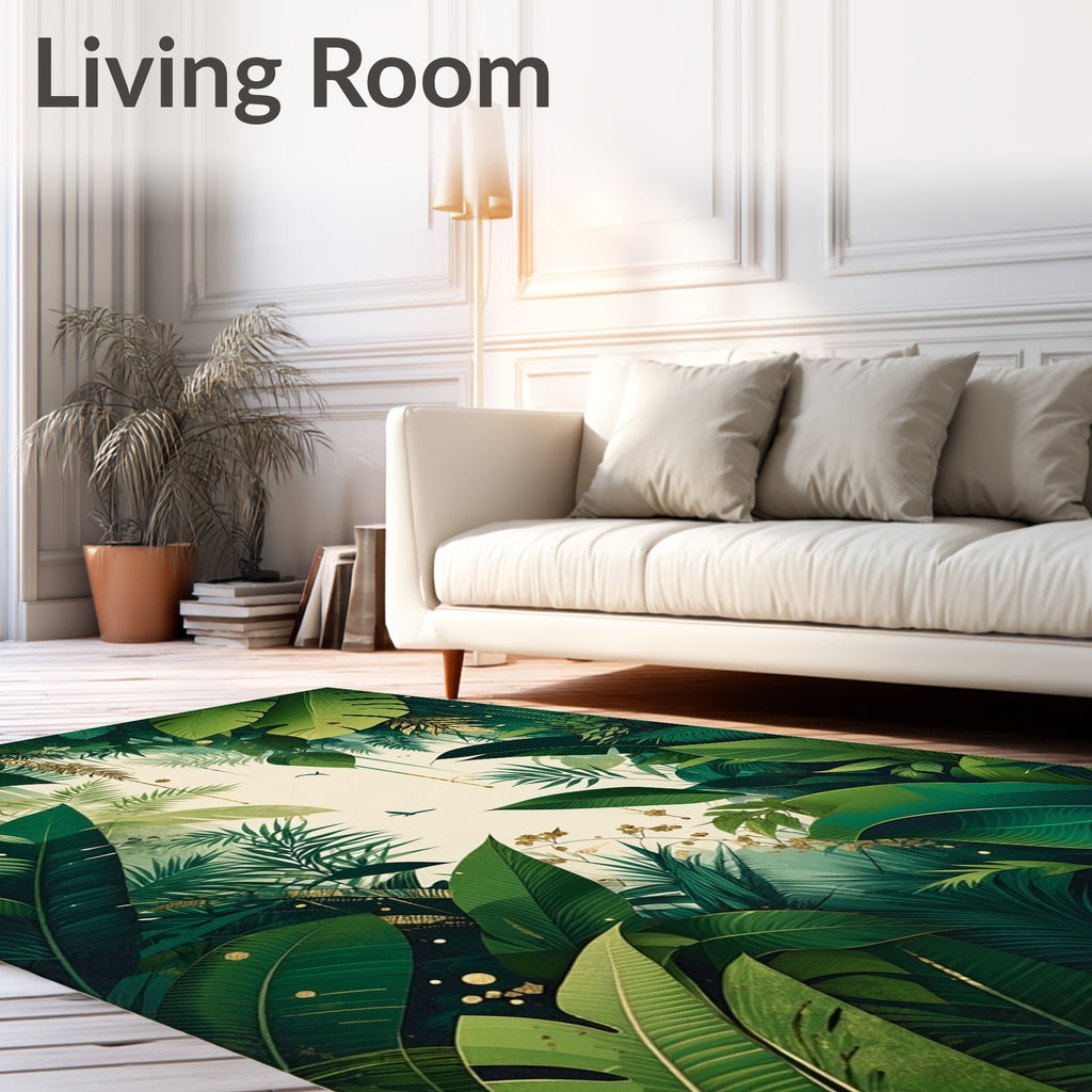 Lush Tropical Foliage with Gold Accents Rug