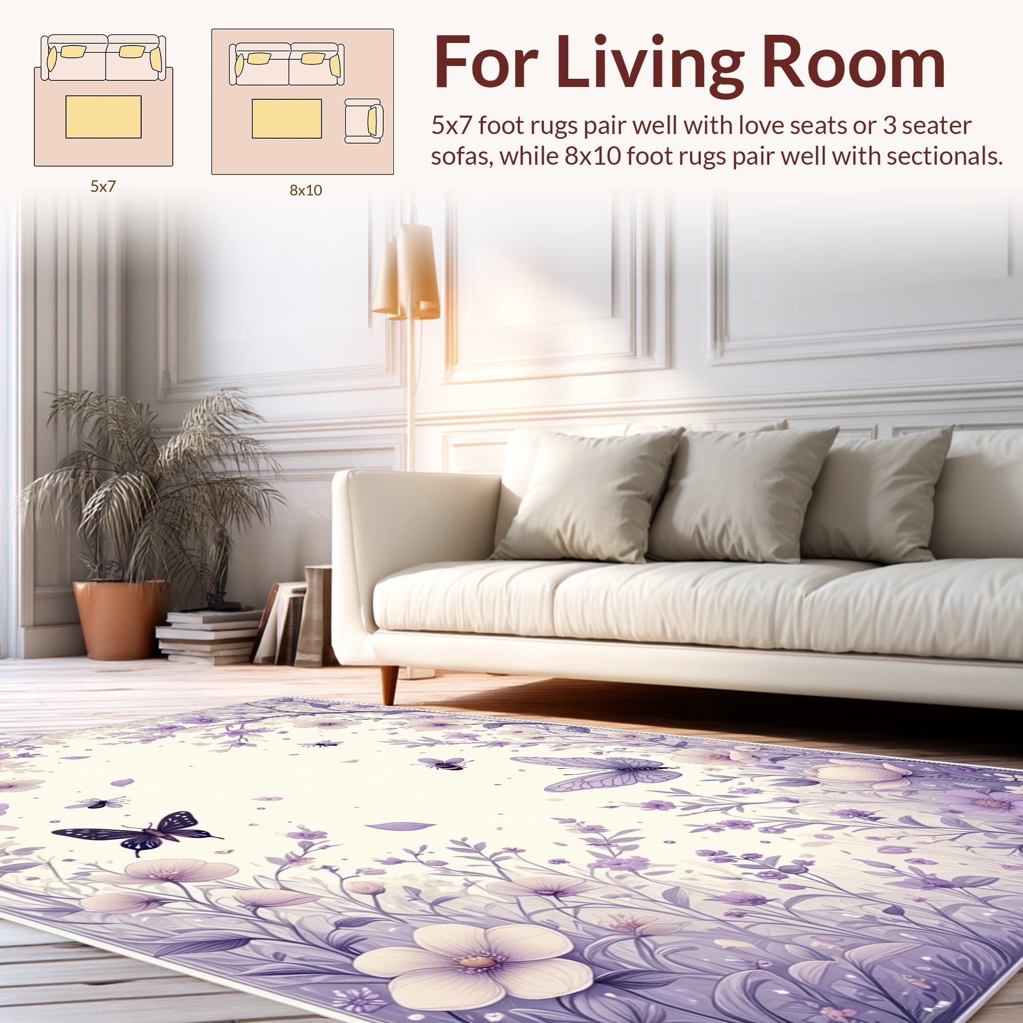 Whimsical Floral Butterfly Meadow Design Rug