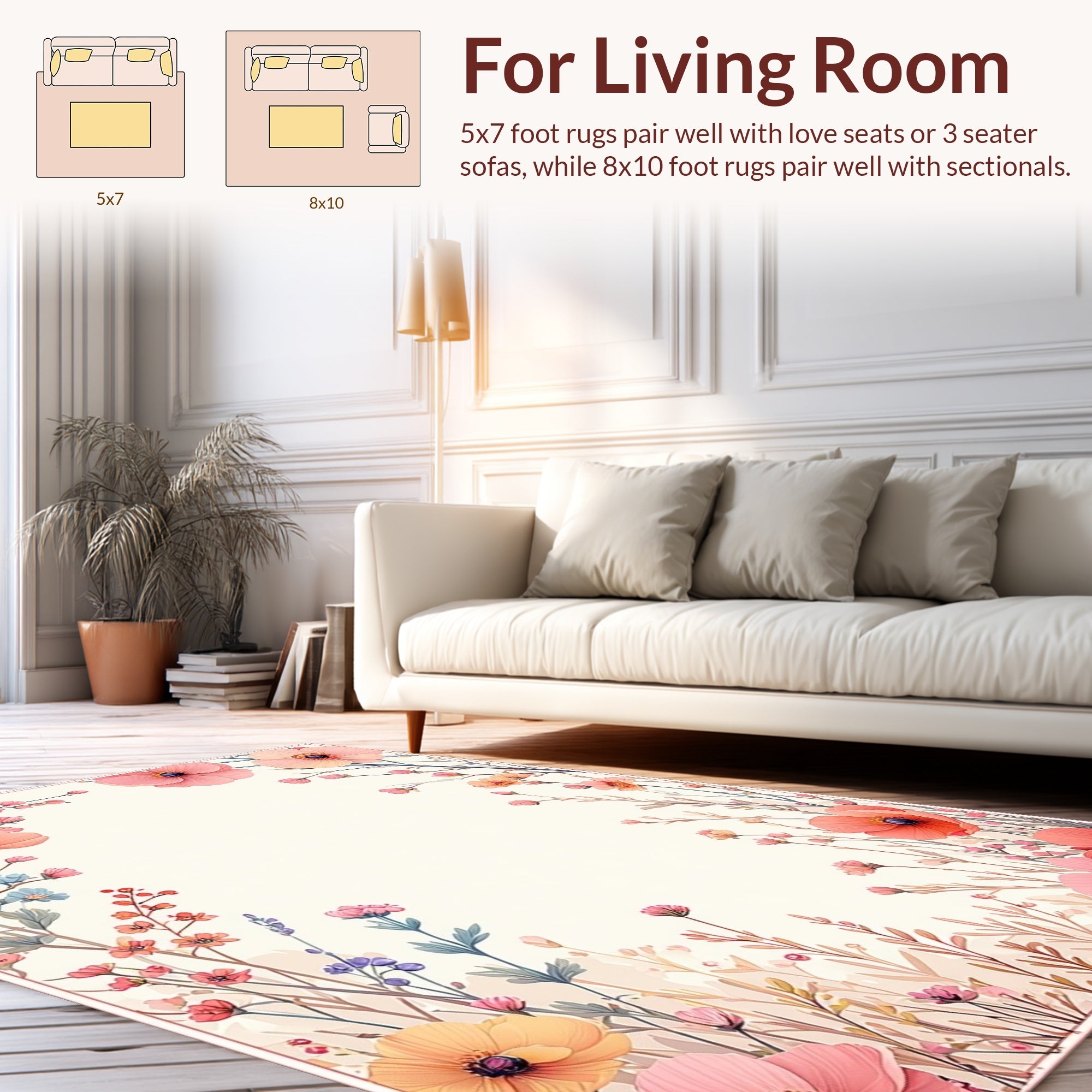 Whimsical Floral Branches Pink Peach Rug
