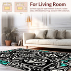 Black White Teal Bold Floral Mandala Rug
