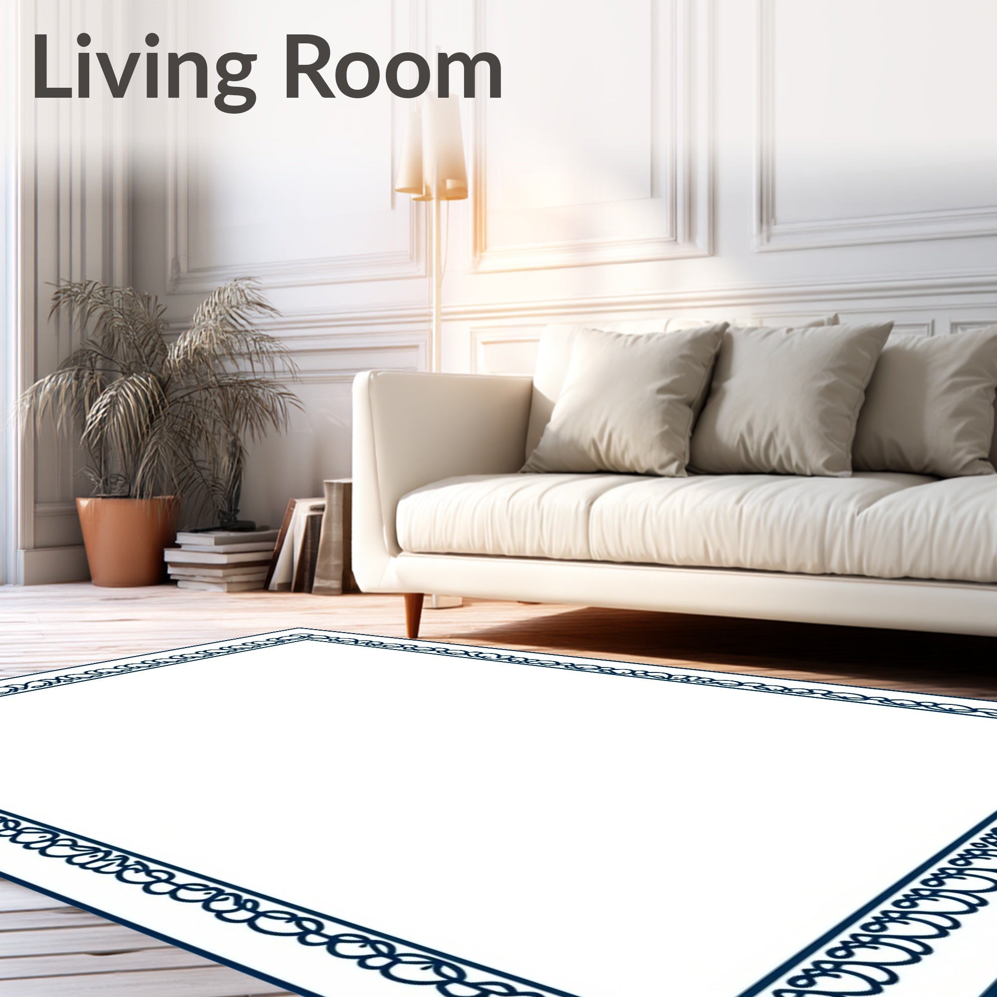 Deep Blue Continuous Scroll Border Rug