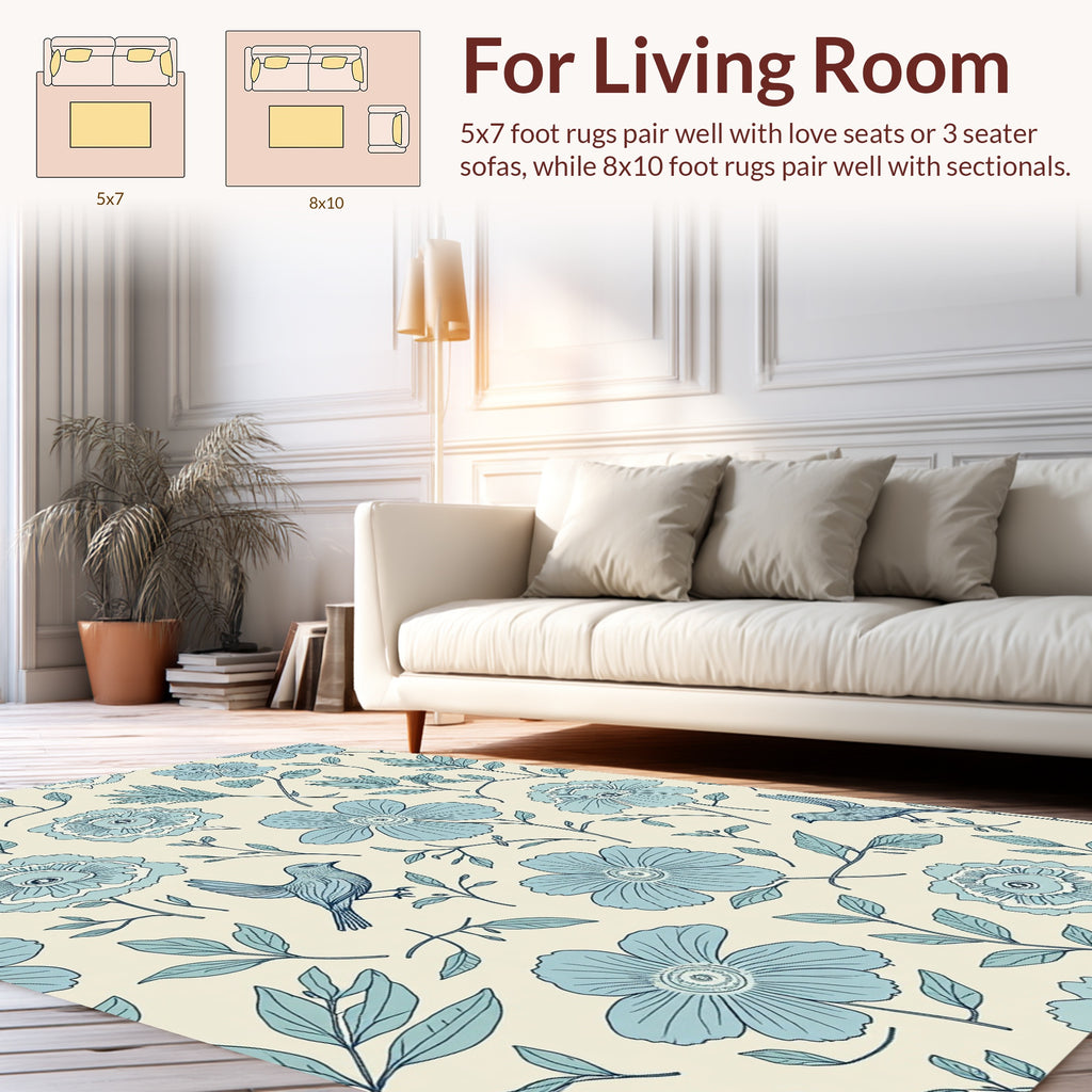 Blue Birds and Floral Pattern Design Rug