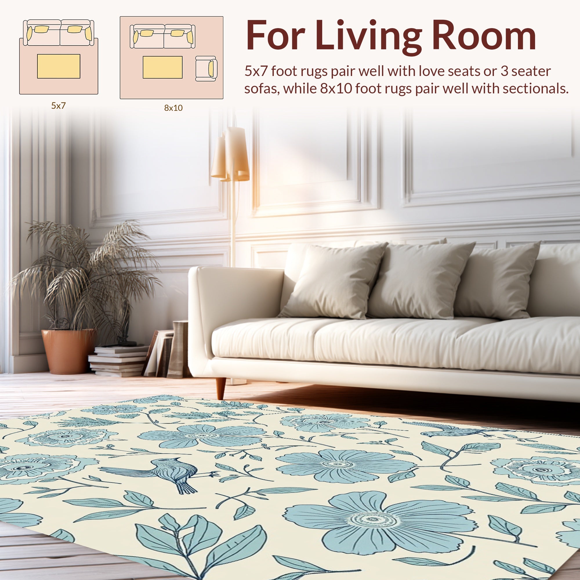 Blue Birds and Floral Pattern Design Rug