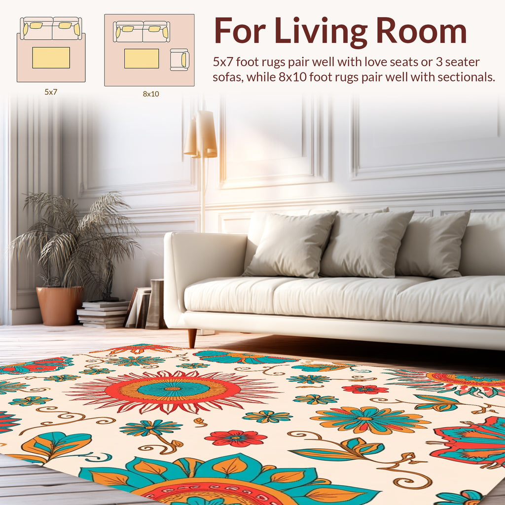 Retro Floral Sunburst Pattern Rug