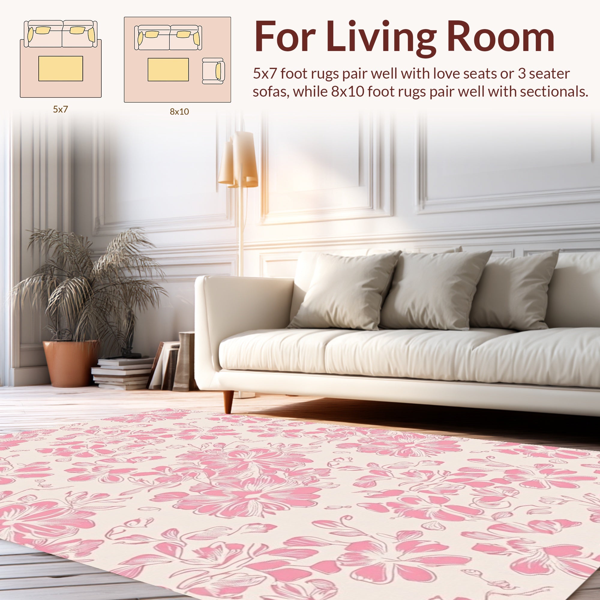 Pink Floral Sketch Pattern Rug