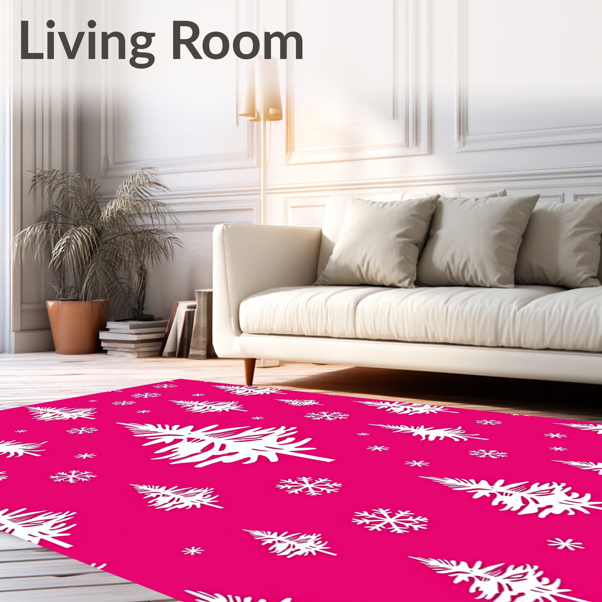 Pink Evergreen Snowflake Christmas Rug