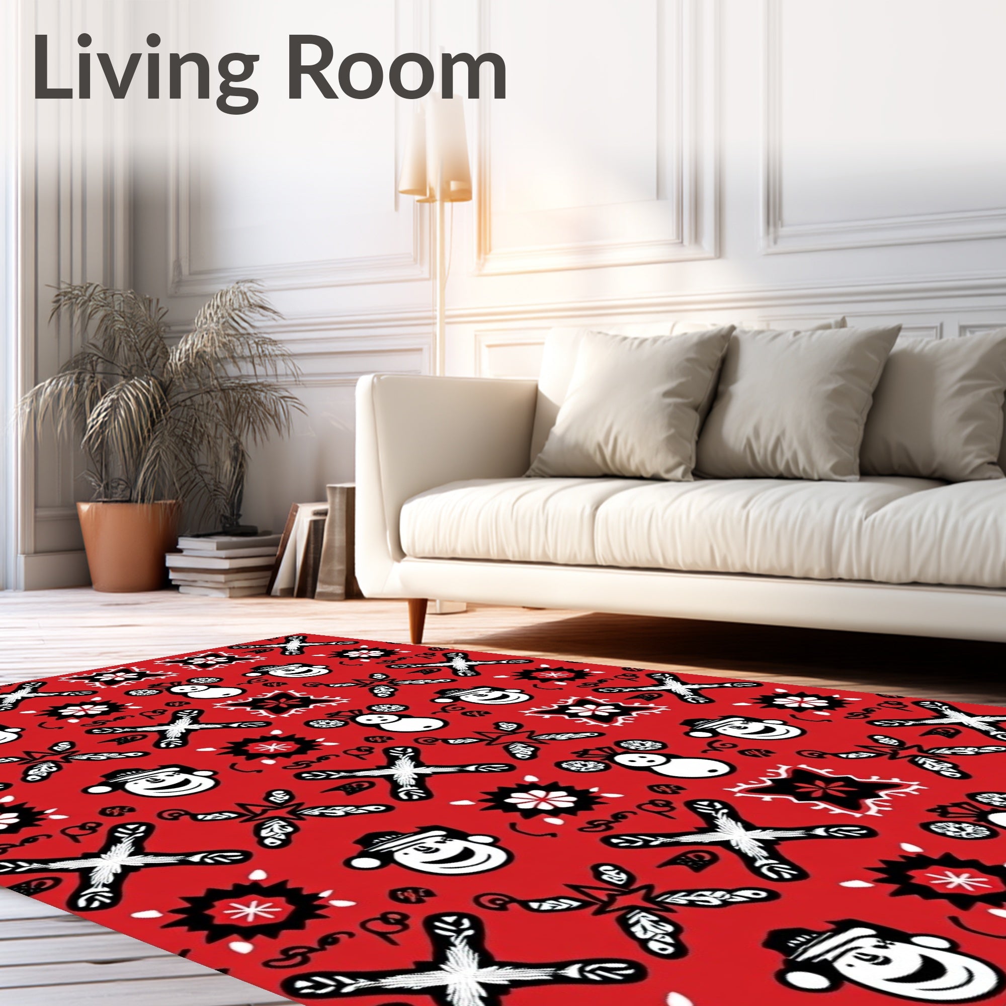 Red White Black Snowman And Star Rug