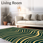 Dark Teal Golden Flowing Waves Rug