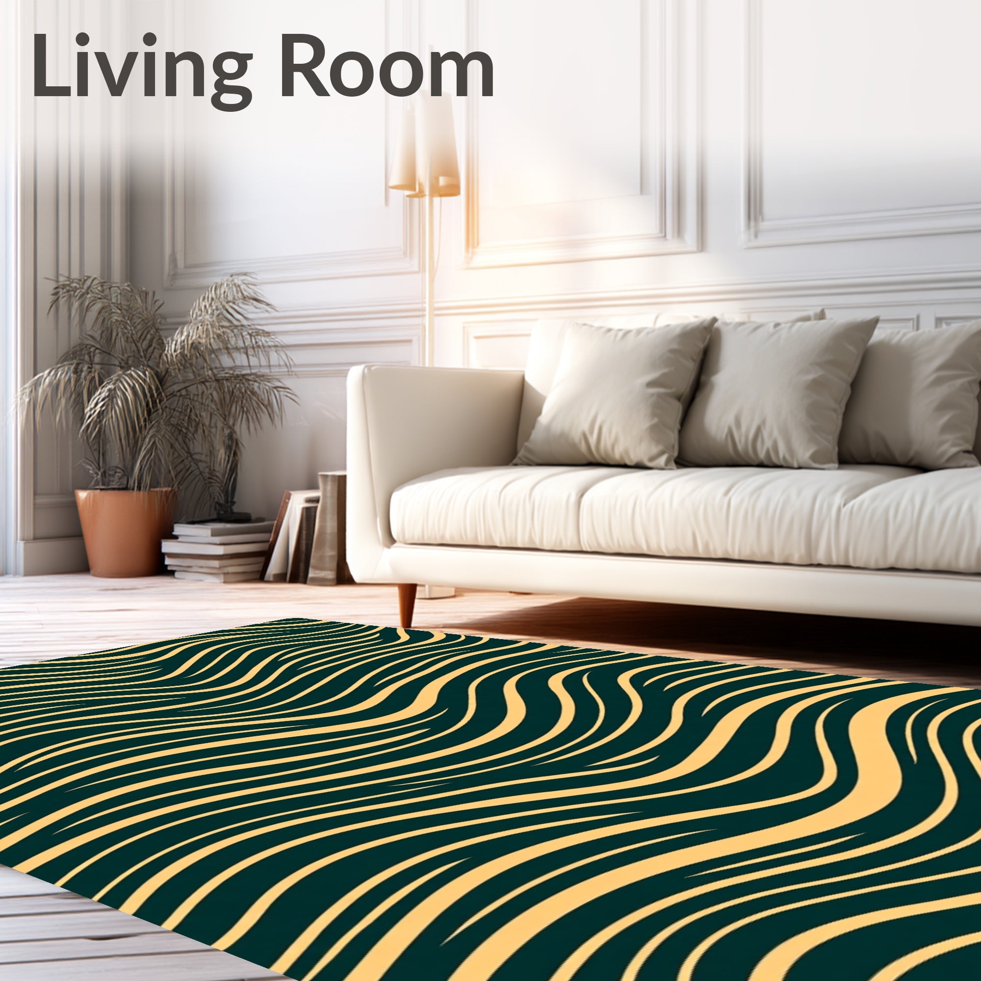 Dark Teal Golden Flowing Waves Rug
