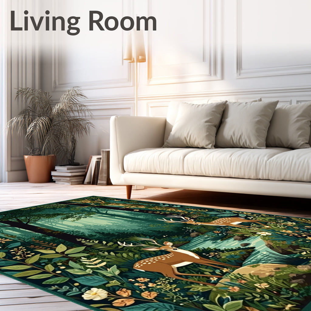Enchanted Forest Stag Scene Rug