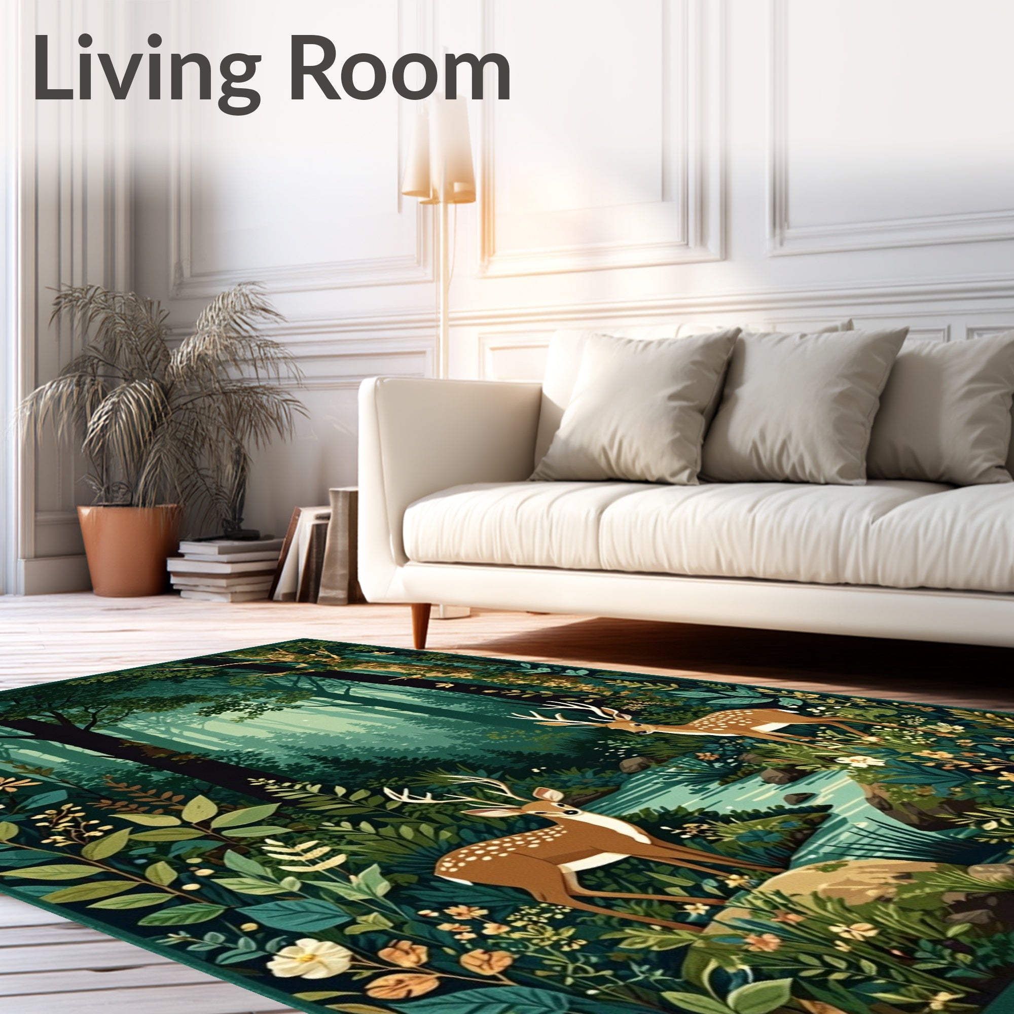 Enchanted Forest Stag Scene Rug