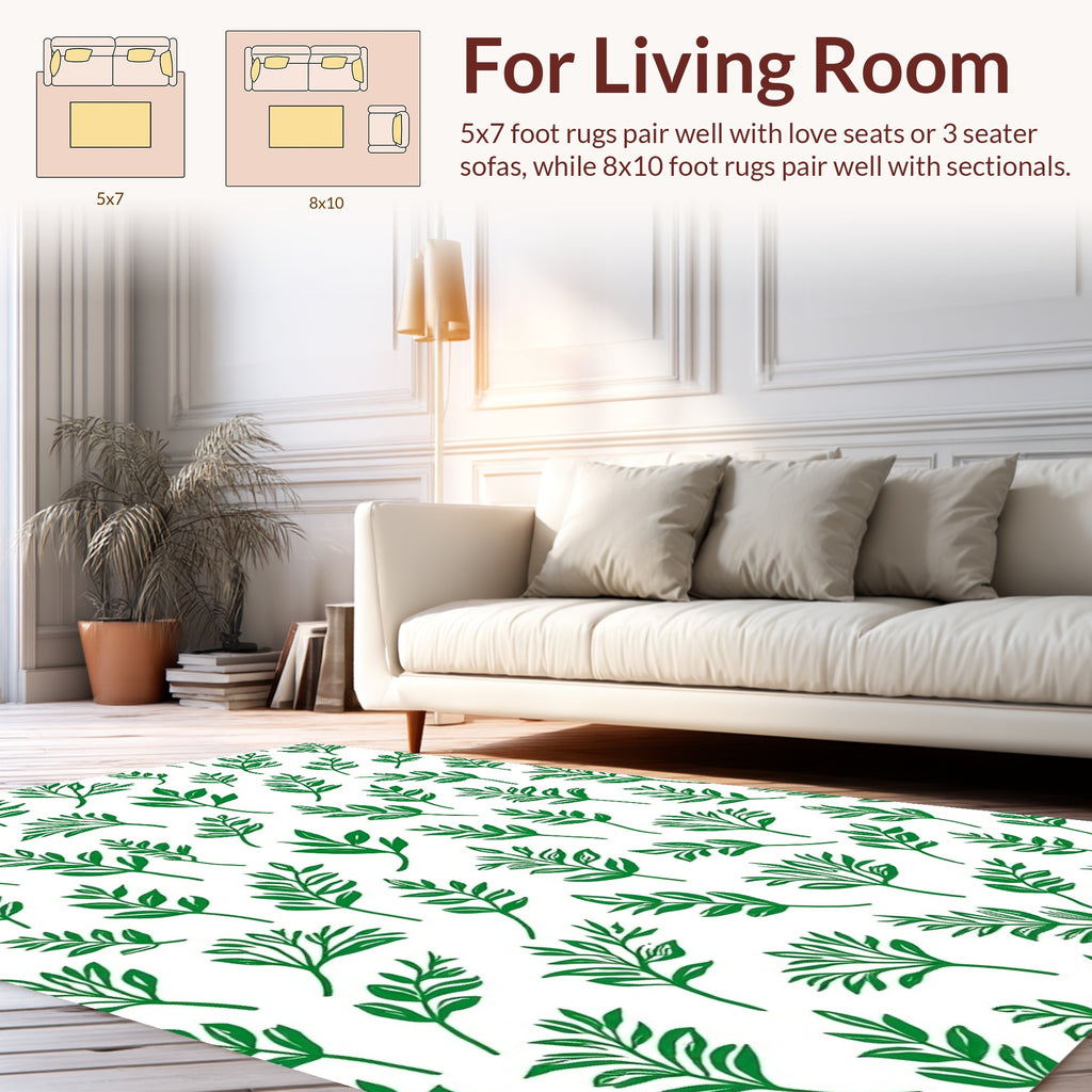 Green Leafy Botanical Pattern Rug
