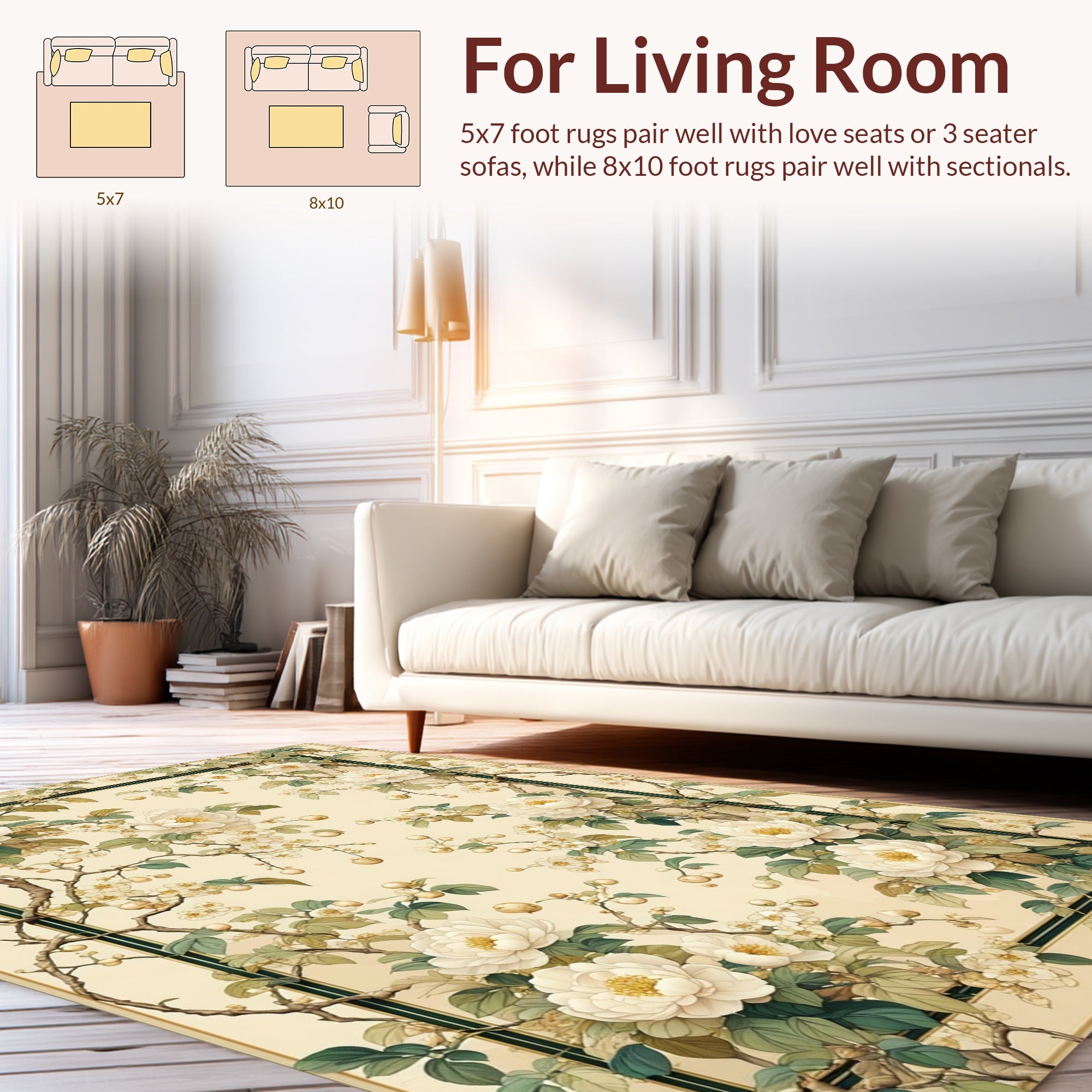 Floral Branches With Cream Blooms Rug