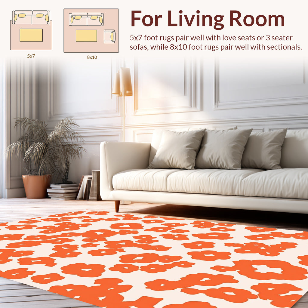 Abstract Orange Floral Pattern Rug