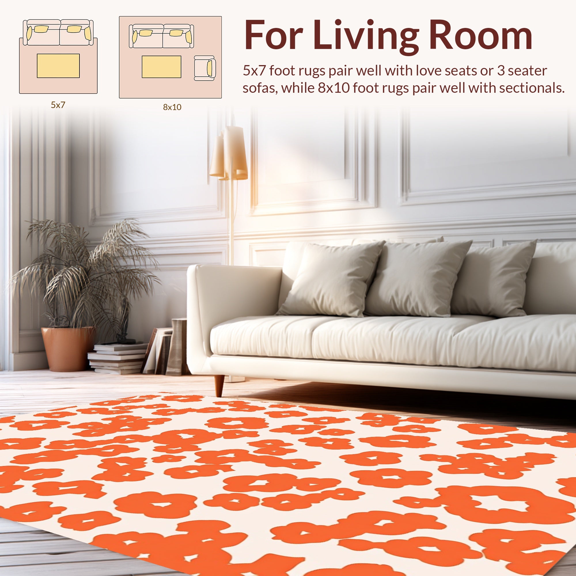Abstract Orange Floral Pattern Rug