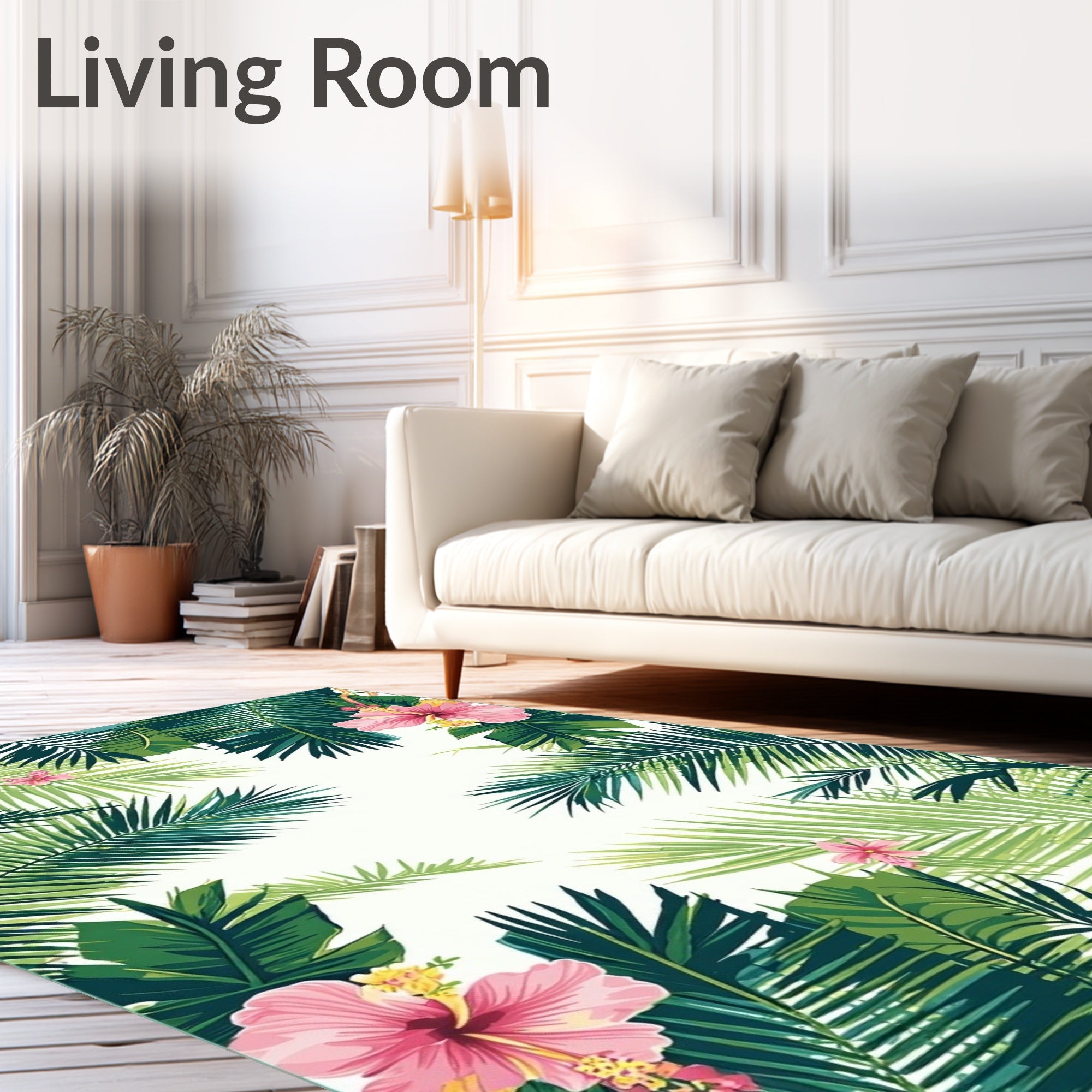 Vibrant Tropical Foliage And Hibiscus Design Rug
