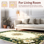 Ornate Floral Vine Cream Green Rug