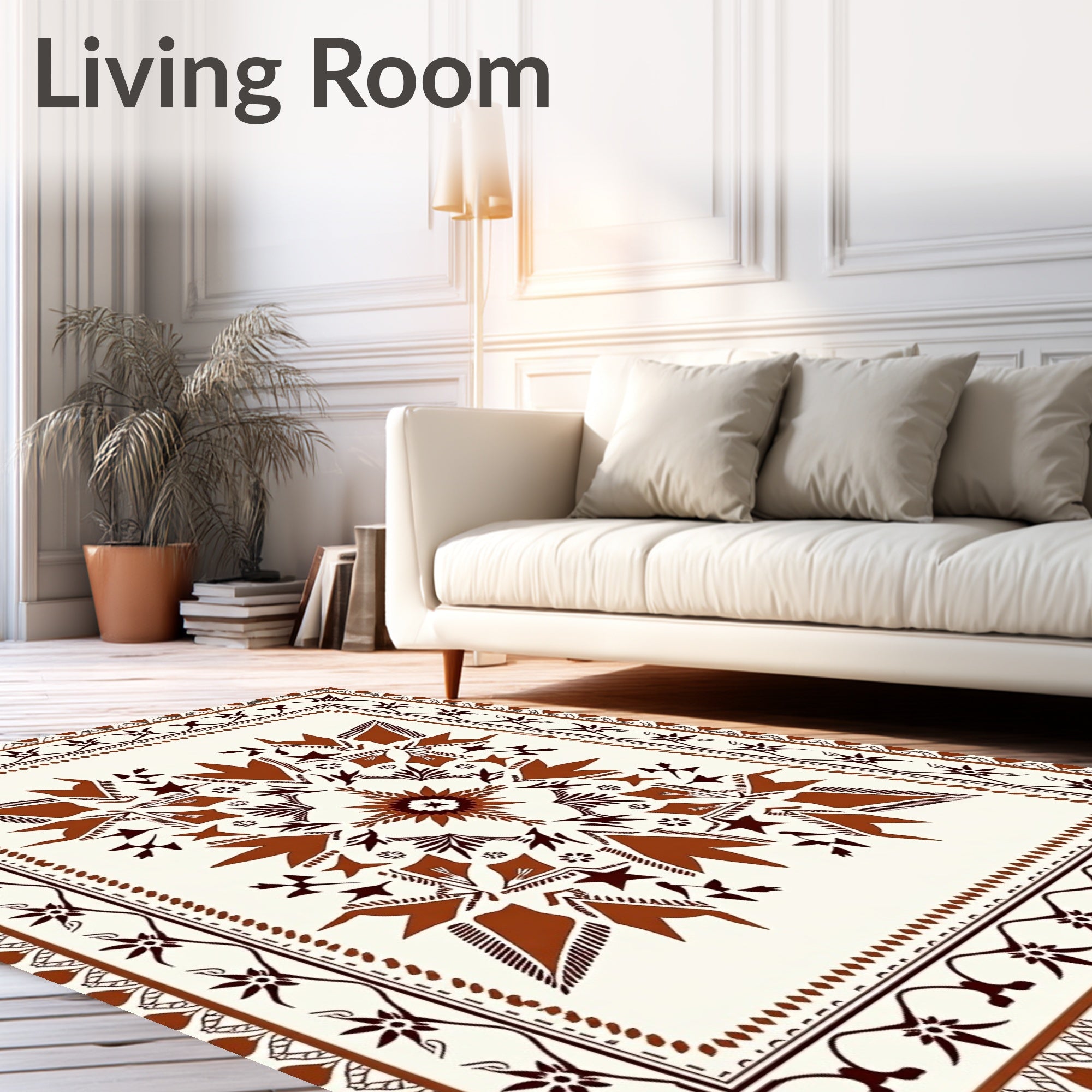Rustic Terracotta Medallion Border Rug