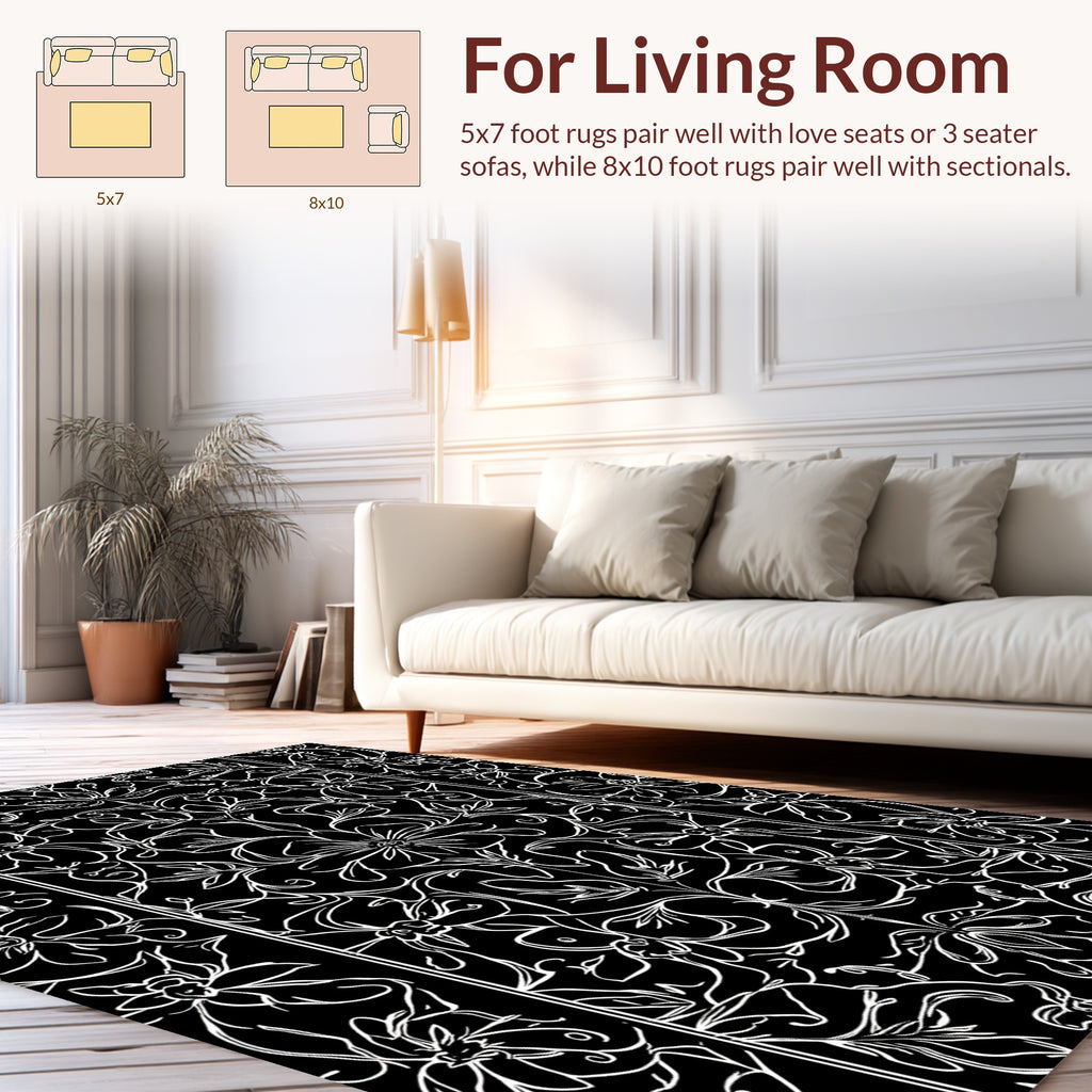 Art Nouveau Floral Black White Design Rug