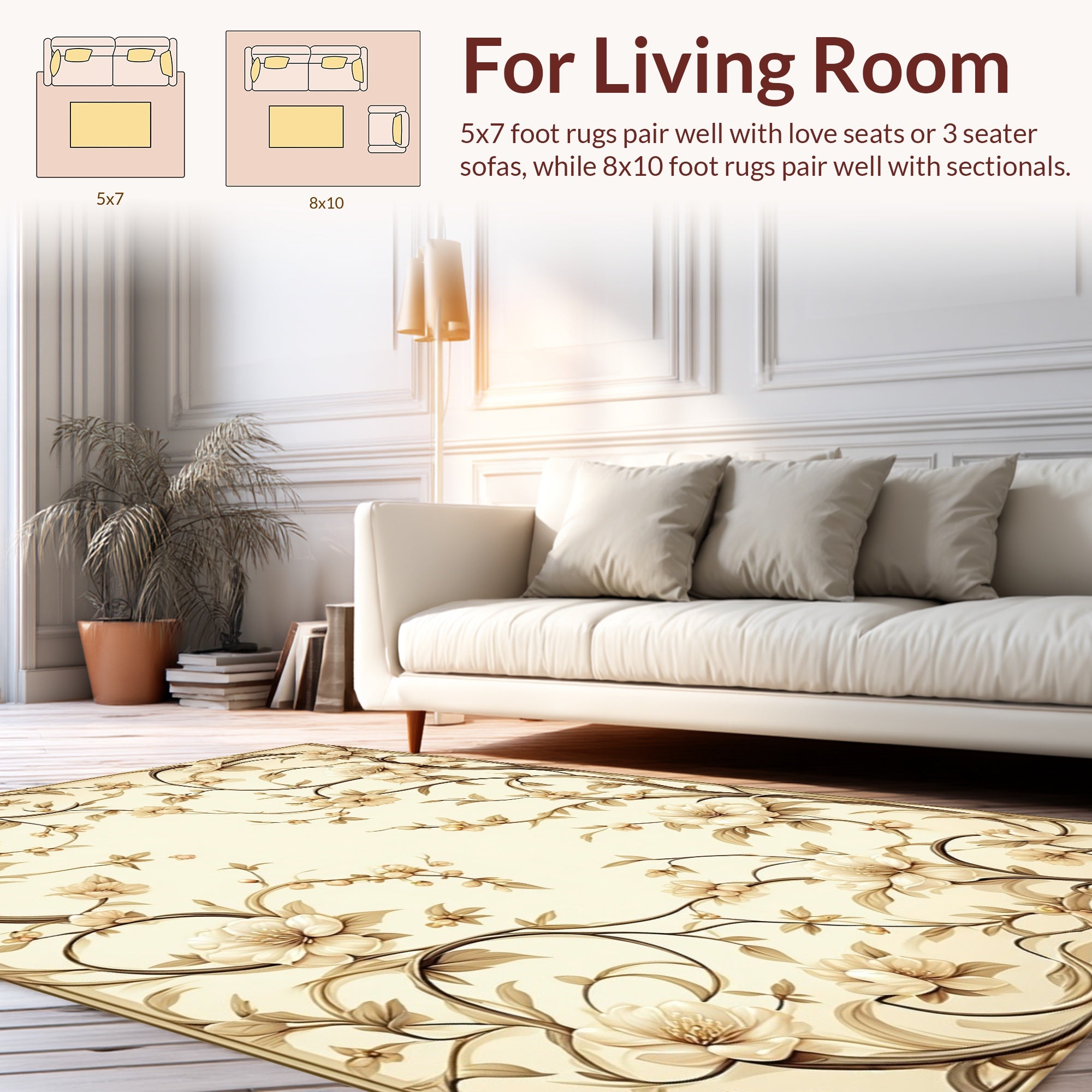 Ornate Floral Vine Scroll Design Rug
