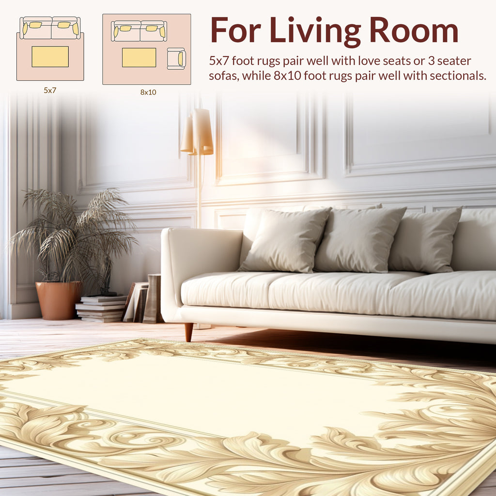 Ornate Floral Scrollwork Antique Frame Design Rug