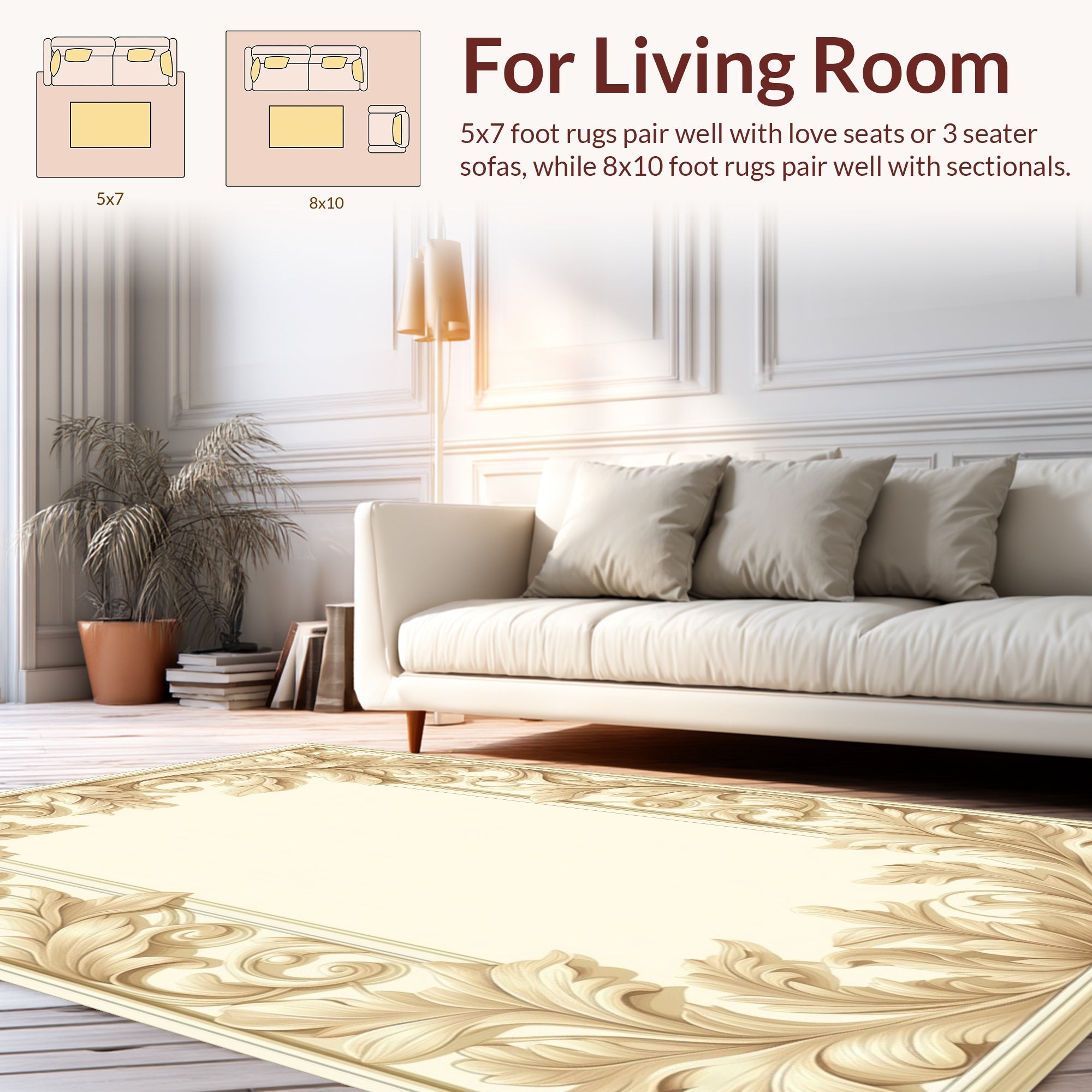 Ornate Floral Scrollwork Antique Frame Design Rug