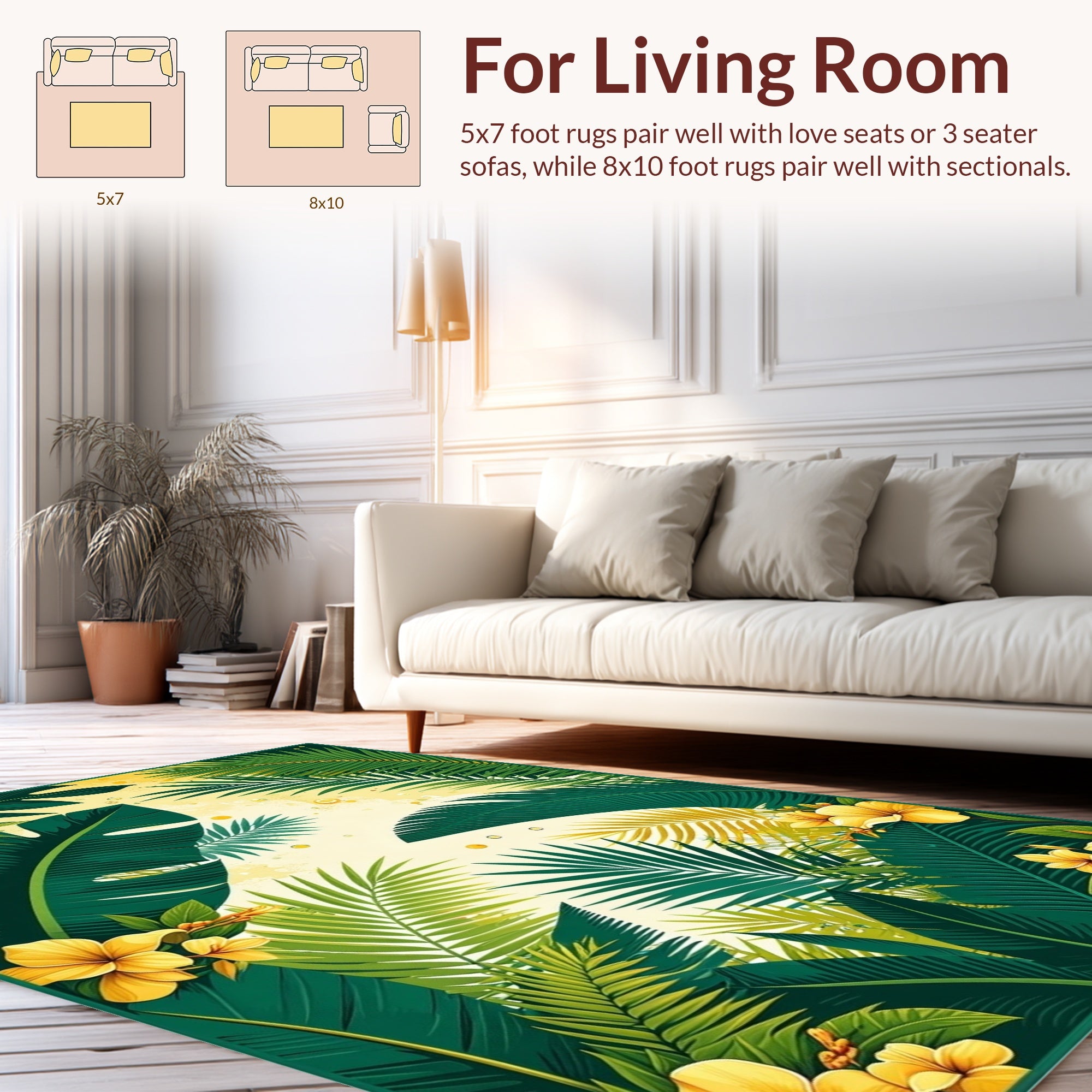 Lush Tropical Foliage Floral Pattern Rug