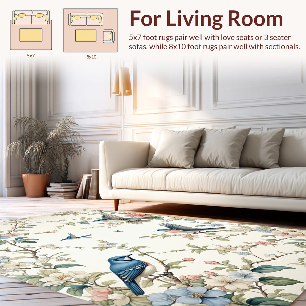 Whimsical Bluebirds And Blossoms Pattern Rug