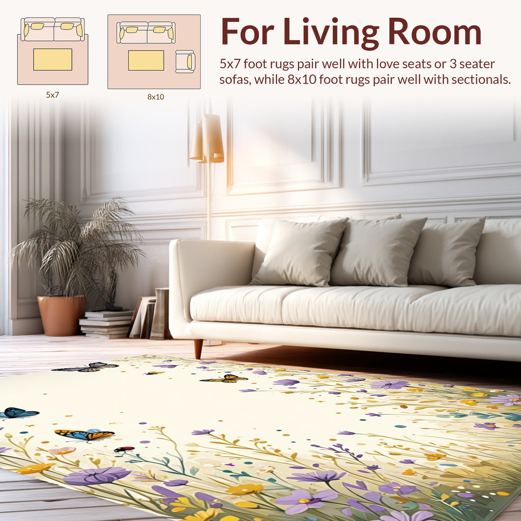 Whimsical Butterflies 2 Flowers Meadow Design Rug