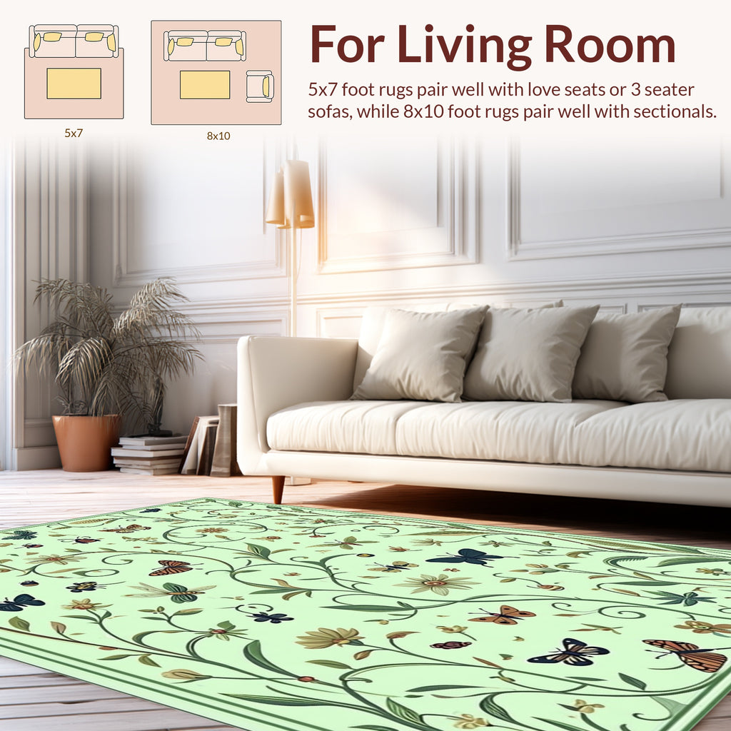 Whimsical Butterfly Floral Vines Rug