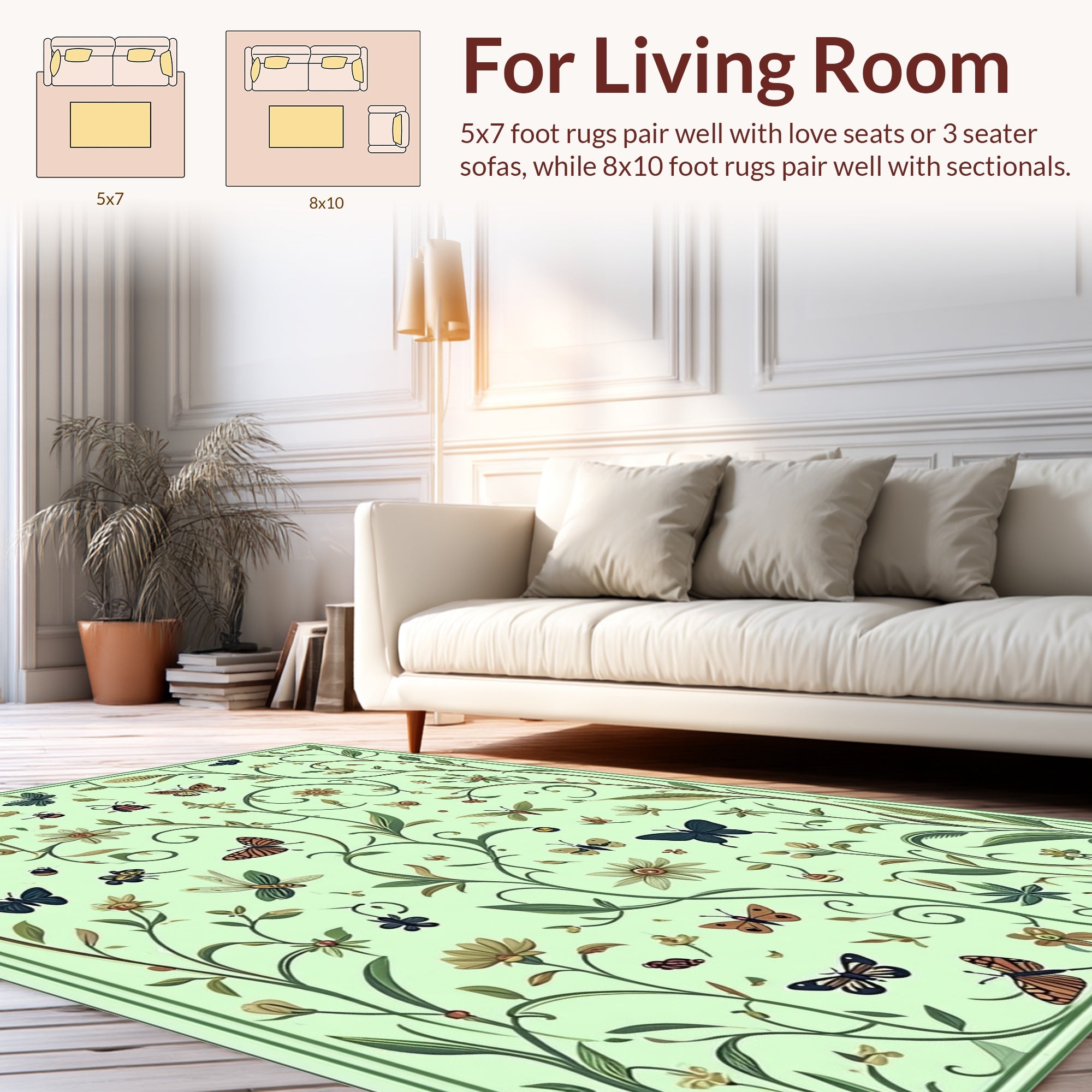 Whimsical Butterfly Floral Vines Rug