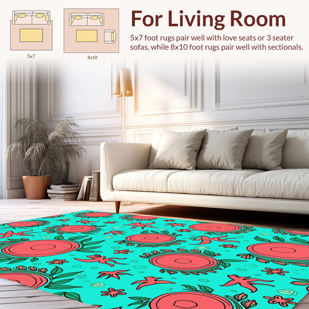 Coral Floral Abstract Creatures Rug