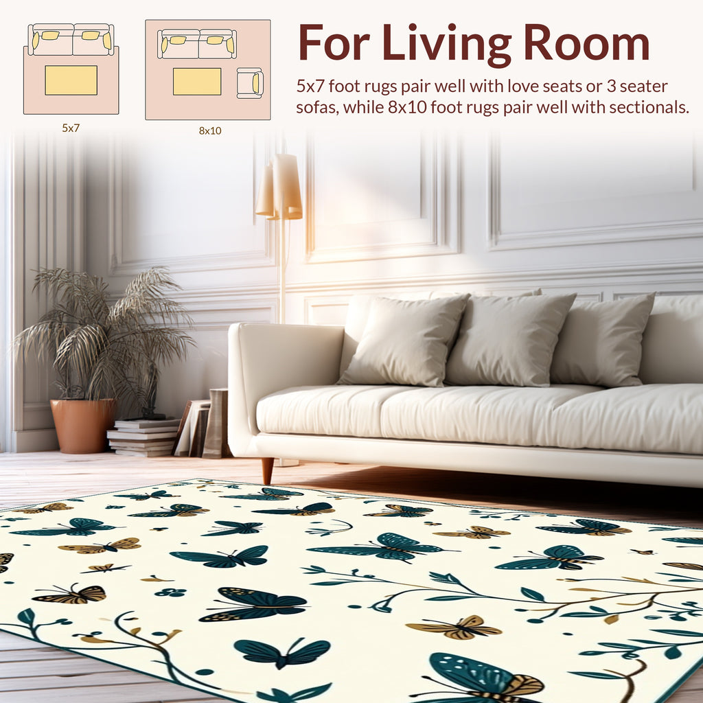 Whimsical Butterflies Floral Branch Design Rug