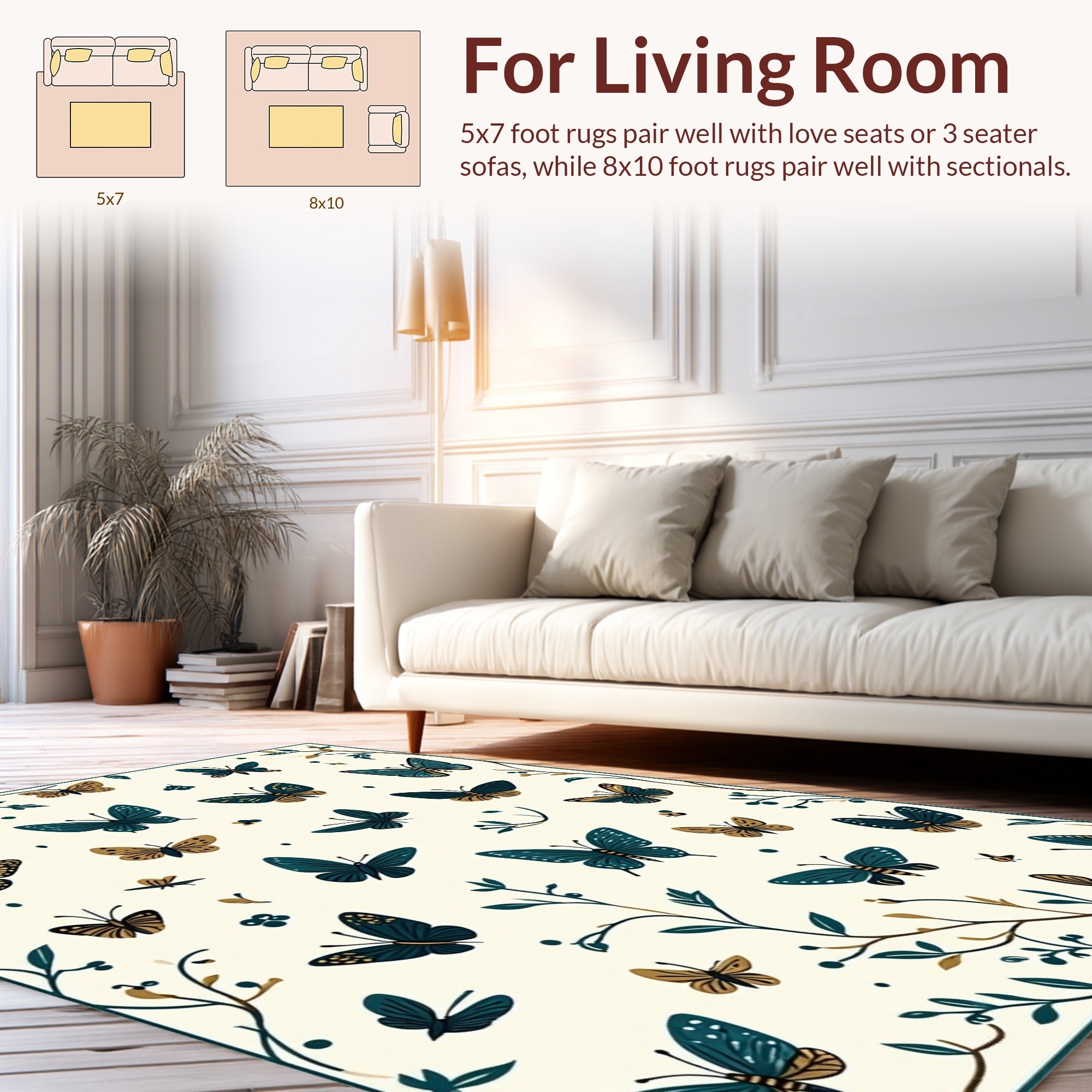 Whimsical Butterflies Floral Branch Design Rug