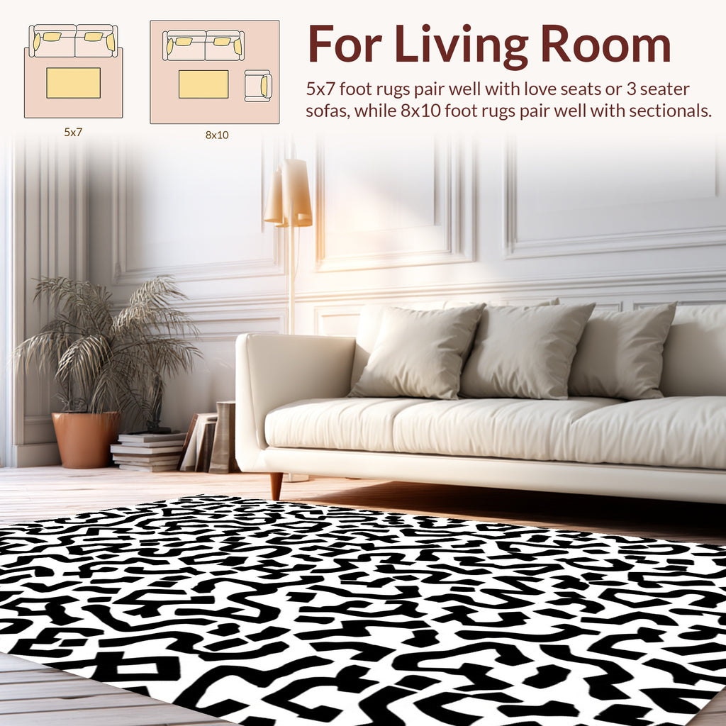 Abstract Black White Wavy Shapes Rug
